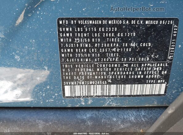 3VVMR7RM7SM024545 2025 VOLKSWAGEN TIGUAN Blue 