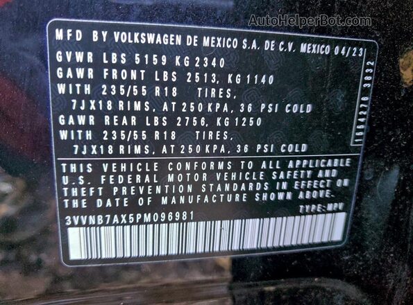 3VVNB7AX5PM096981 2023 VOLKSWAGEN TIGUAN Black 
