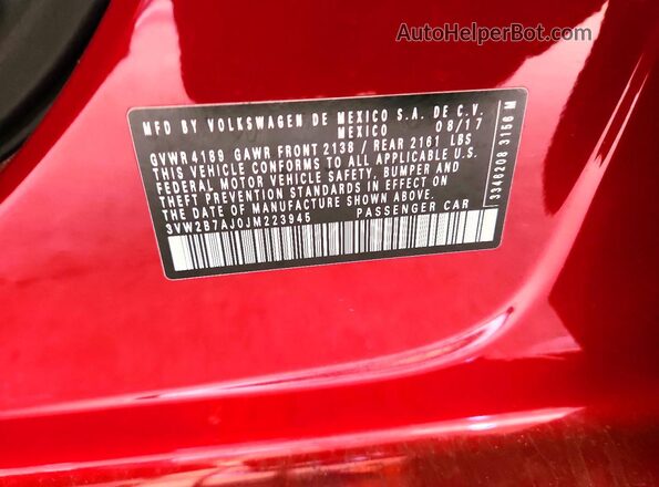 3VW2B7AJ0JM223945 2018 VOLKSWAGEN JETTA Maroon Vista del compartimento del motor