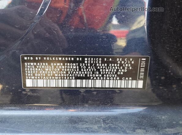 3VW447AU8HM014248 2017 VOLKSWAGEN GTI Blue Вид наклейки з VIN-кодом