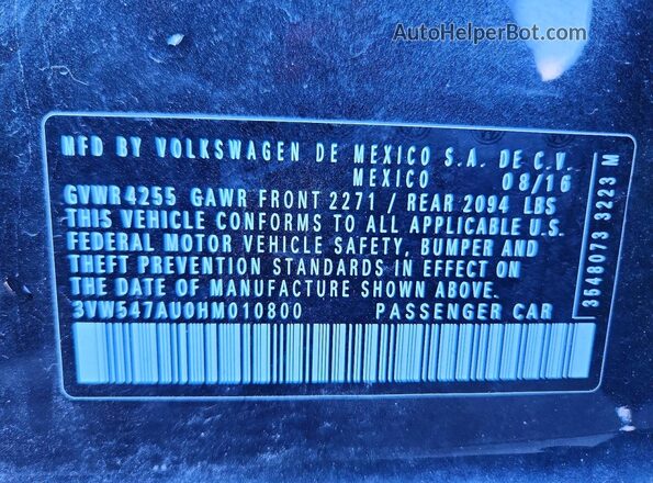 3VW547AU0HM010800 2017 VOLKSWAGEN GTI Black 