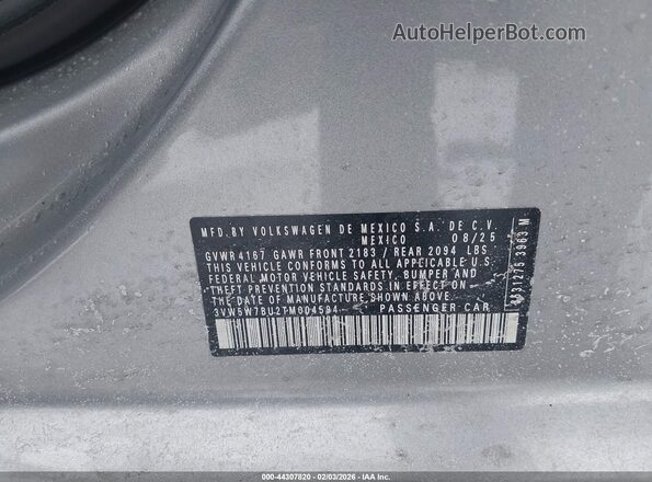 3VW5W7BU2TM004594 2026 VOLKSWAGEN JETTA Gray ძრავის განყოფილების ხედი
