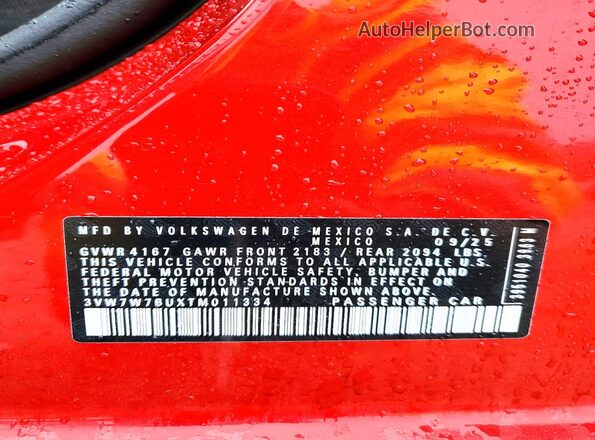 3VW7W7BUXTM011334 2026 VOLKSWAGEN JETTA Red Widok naklejki z numerem VIN