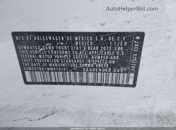 3VWC57BU1MM019101 2021 VOLKSWAGEN JETTA White 