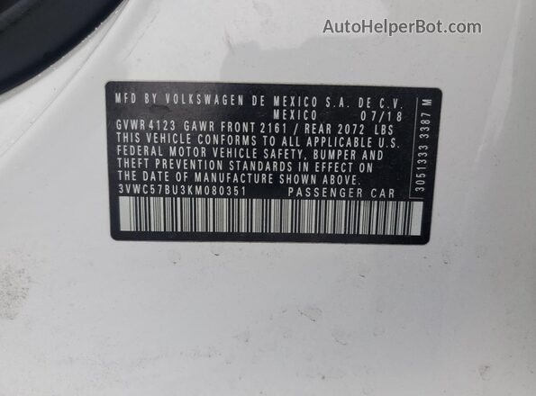 3VWC57BU3KM080351 2019 VOLKSWAGEN JETTA White 
