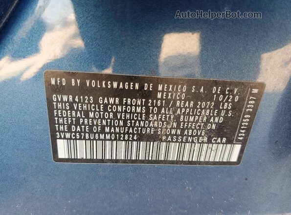 3VWC57BU6MM012824 2021 VOLKSWAGEN JETTA Blue Engine compartment view