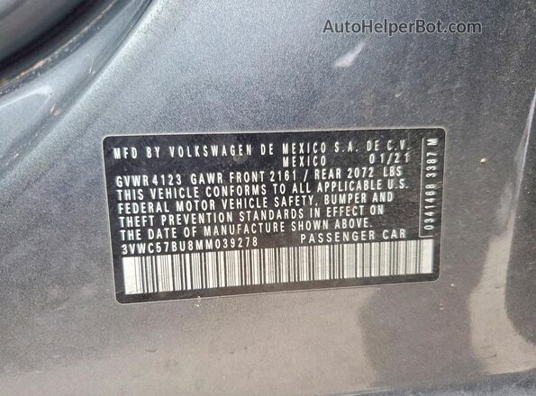 3VWC57BU8MM039278 2021 VOLKSWAGEN JETTA Gray 