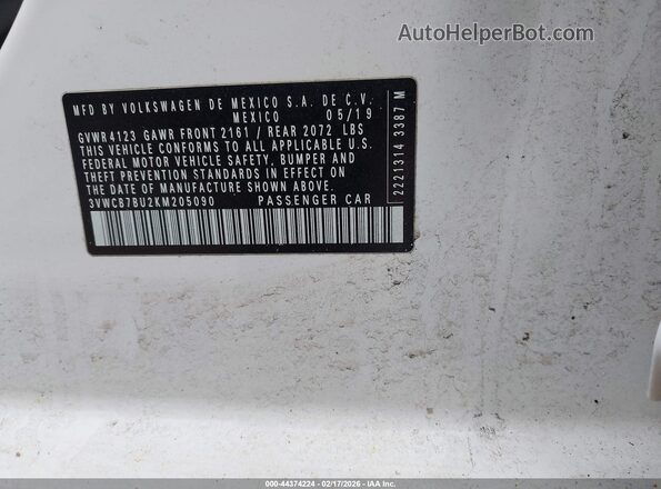 3VWCB7BU2KM205090 2019 VOLKSWAGEN JETTA White 