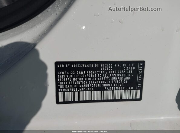 3VWCB7BU8LM037098 2020 VOLKSWAGEN JETTA White Widok komory silnika