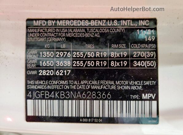 4JGFB4KB3NA628366 2022 MERCEDES-BENZ GLE-CLASS White Vista interior de 360 grados