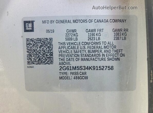 2G61M5S34K9152758 2019 CADILLAC XTS Silver 