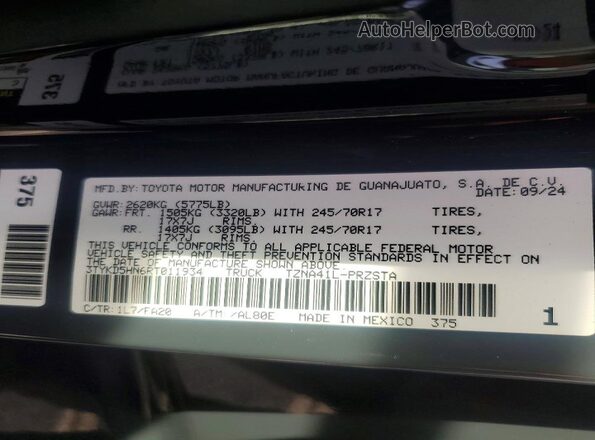 3TYKD5HN6RT011934 2024 TOYOTA LE Gray VIN sticker view