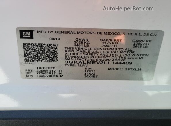 3GKALMEV2LL144409 2020 GMC TERRAIN White Սալոնի 360 աստիճան տեսք