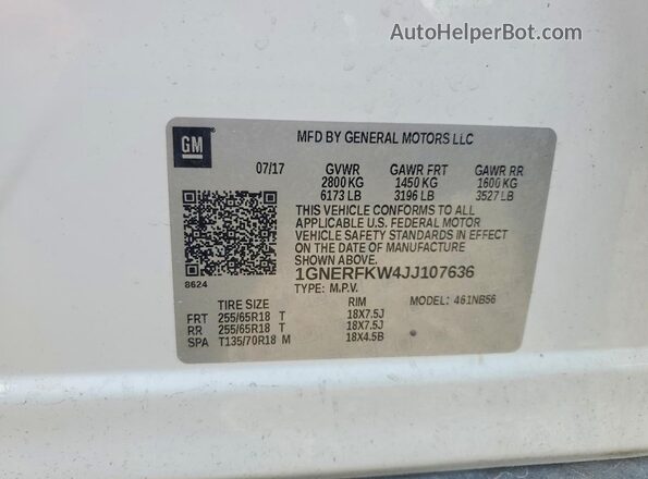 1GNERFKW4JJ107636 2018 CHEVROLET TRAVERSE Белый 