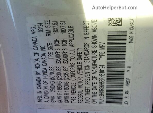 2HKRS6H56RH810124 2024 HONDA CRV White 