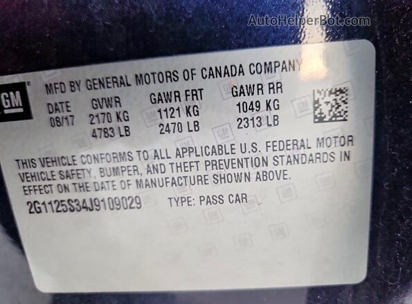 2G1125S34J9109029 2018 CHEVROLET IMPALA Синий 