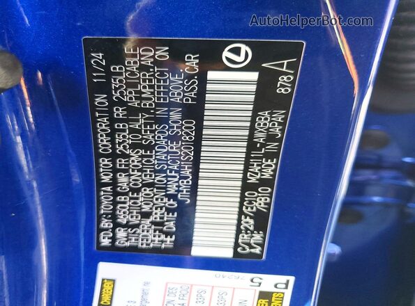 JTHYBJAH1S2018200 2025 LEXUS UX Blue VIN sticker view