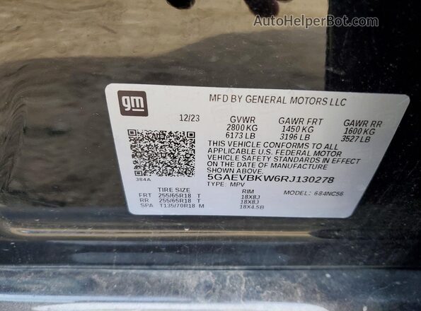 5GAEVBKW6RJ130278 2024 BUICK ENCLAVE Black Widok wnętrza 360 stopni