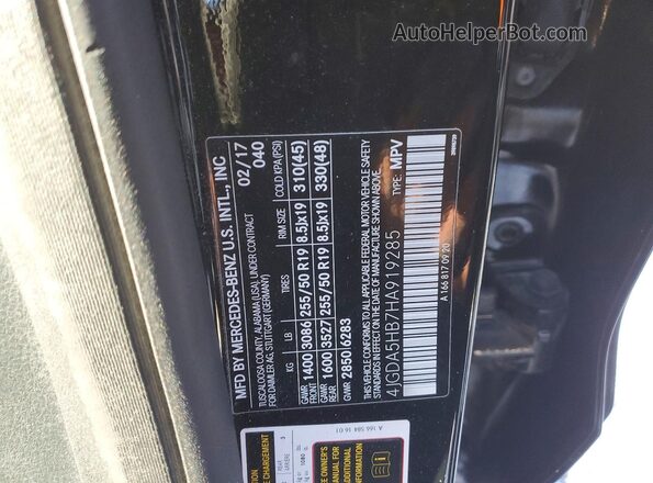 4JGDA5HB7HA919285 2017 MERCEDES-BENZ GLE Black Widok naklejki z numerem VIN