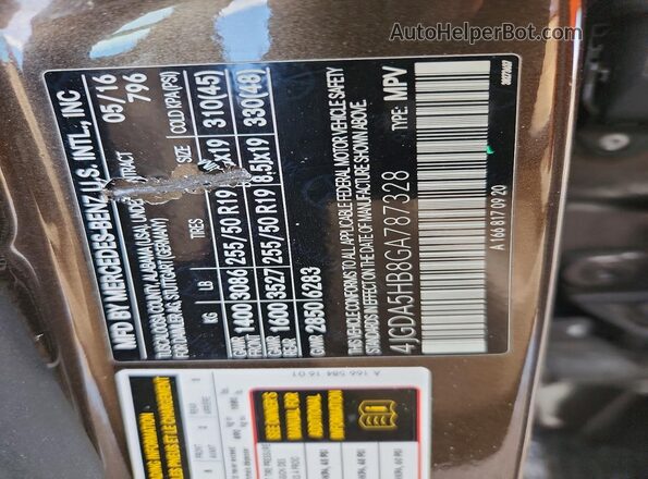 4JGDA5HB8GA787328 2016 MERCEDES-BENZ GLE Brown VIN կոդի պիտակի տեսք