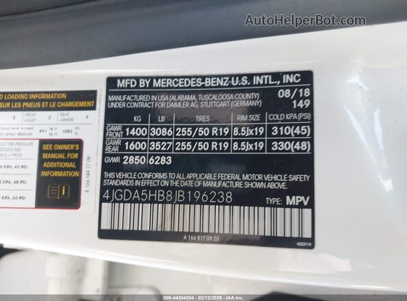 4JGDA5HB8JB196238 2018 MERCEDES-BENZ GLE 350 White 