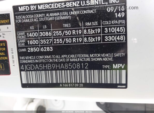 4JGDA5HB9HA850812 2017 MERCEDES-BENZ GLE 350 White 
