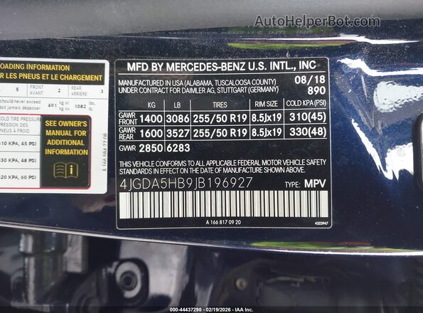 4JGDA5HB9JB196927 2018 MERCEDES-BENZ GLE 350 Dark Blue 