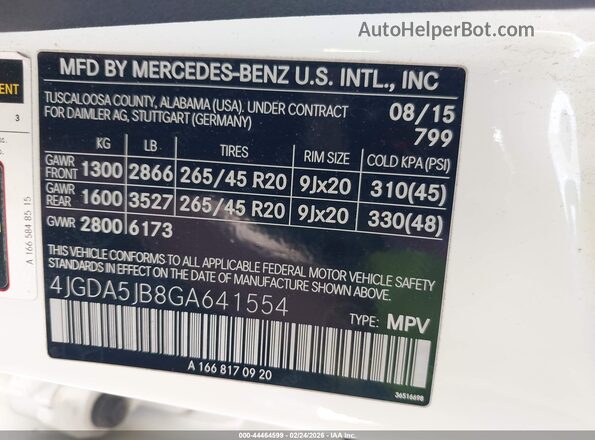 4JGDA5JB8GA641554 2016 MERCEDES-BENZ GLE 350 White 