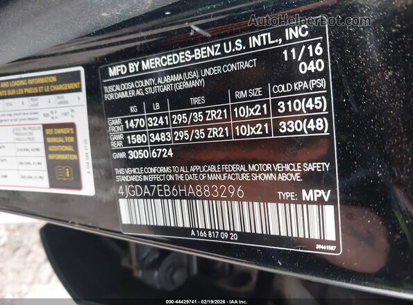 4JGDA7EB6HA883296 2017 MERCEDES-BENZ AMG GLE 63 Black 