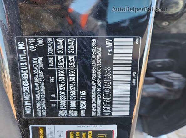 4JGDF6EE0KB212858 2019 MERCEDES-BENZ GLS Black VIN կոդի պիտակի տեսք