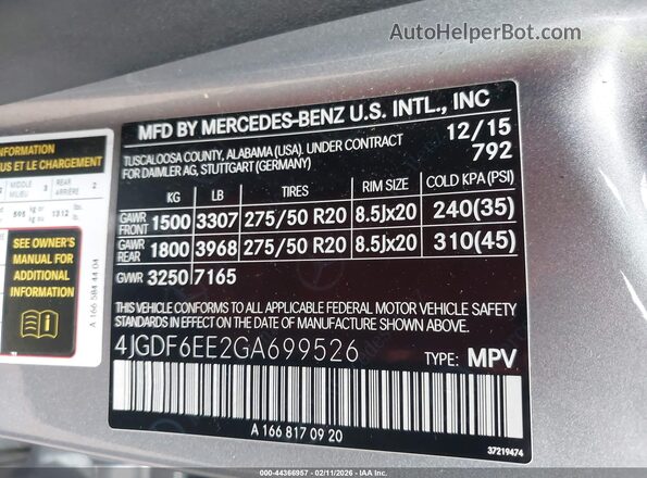 4JGDF6EE2GA699526 2016 MERCEDES-BENZ GL 450 Gray Շարժիչի բաժամունքի տեսք