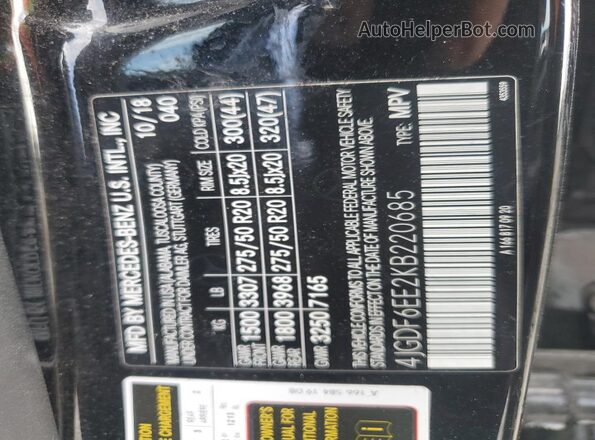 4JGDF6EE2KB220685 2019 MERCEDES-BENZ GLS Black VIN sticker view