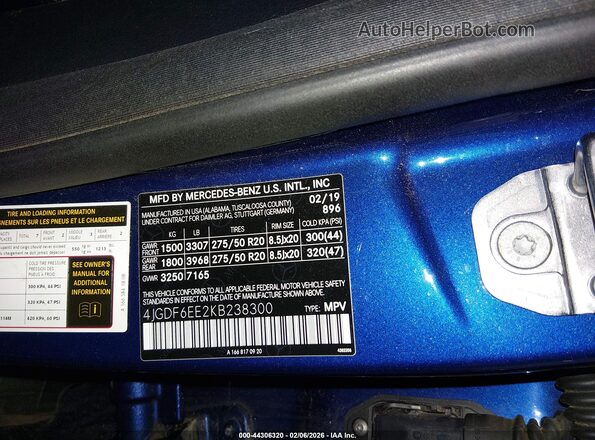 4JGDF6EE2KB238300 2019 MERCEDES-BENZ GLS 450 Blue Vista del compartimento del motor
