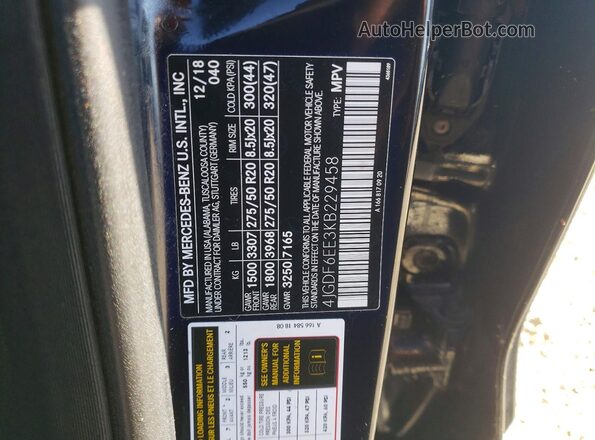 4JGDF6EE3KB229458 2019 MERCEDES-BENZ GLS Black VIN კოდის სტიკერის ხედი