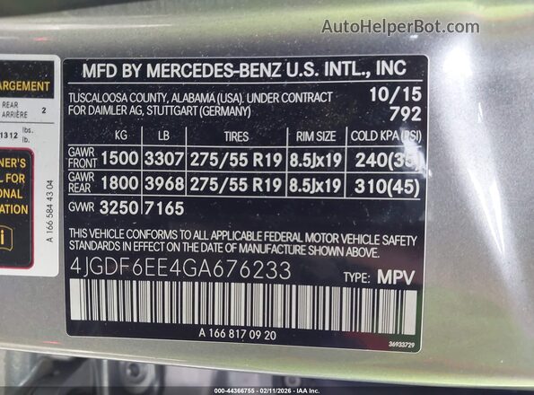 4JGDF6EE4GA676233 2016 MERCEDES-BENZ GL 450 Gray ძრავის განყოფილების ხედი