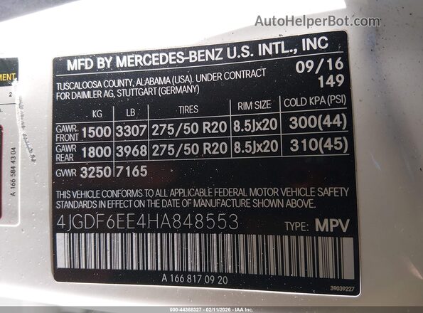 4JGDF6EE4HA848553 2017 MERCEDES-BENZ GLS 450 White Widok komory silnika