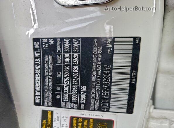 4JGDF6EE7KB230452 2019 MERCEDES-BENZ GLS White VIN կոդի պիտակի տեսք