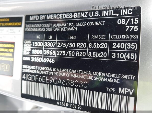 4JGDF6EE9GA638030 2016 MERCEDES-BENZ GL 450 Silver Widok komory silnika