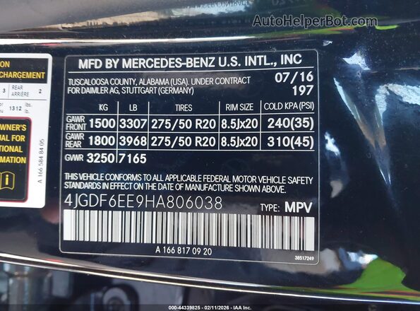4JGDF6EE9HA806038 2017 MERCEDES-BENZ GLS 450 Black 