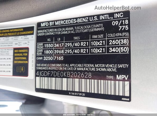 4JGDF7DE0KB202628 2019 MERCEDES-BENZ GLS 550 Silver Engine compartment view