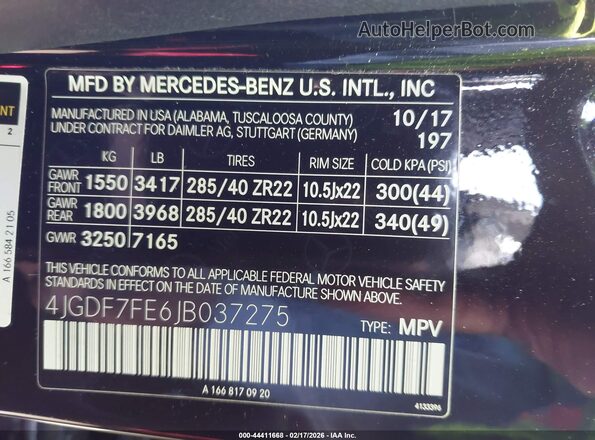 4JGDF7FE6JB037275 2018 MERCEDES-BENZ AMG GLS 63 Black Vista del compartimento del motor