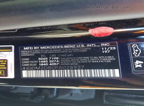 4JGDM2DB0PA028927 2023 MERCEDES-BENZ EQS Black VIN sticker view