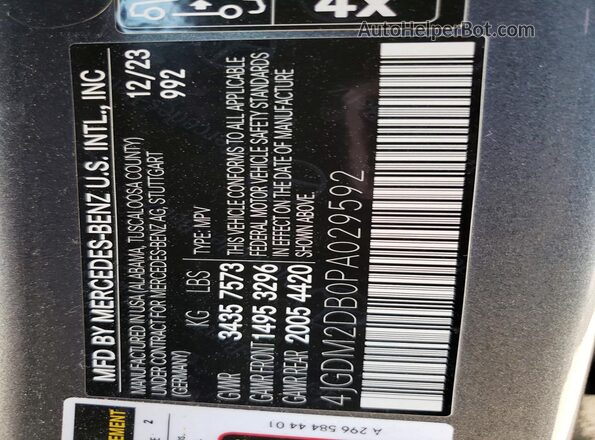 4JGDM2DB0PA029592 2023 MERCEDES-BENZ EQS Gray Вид наклейки з VIN-кодом