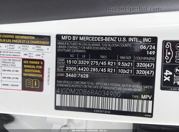 4JGDM2DB6RA034900 2024 MERCEDES-BENZ EQS 450 SUV White Engine compartment view