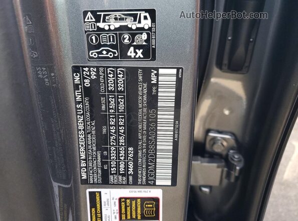4JGDM2DB8SA036105 2025 MERCEDES-BENZ EQS Gray VIN კოდის სტიკერის ხედი