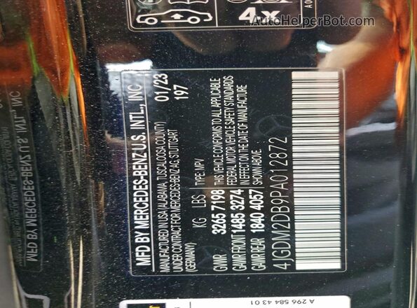 4JGDM2DB9PA012872 2023 MERCEDES-BENZ EQS Black Vista de la etiqueta del VIN
