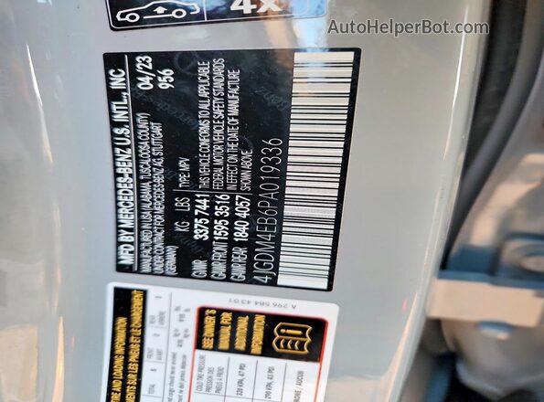4JGDM4EB6PA019336 2023 MERCEDES-BENZ EQS Gray Widok naklejki z numerem VIN