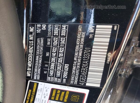 4JGED6EB2KA133701 2019 MERCEDES-BENZ GLE Black Widok naklejki z numerem VIN