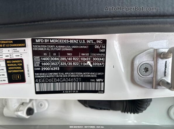 4JGED6EB4GA046521 2016 MERCEDES-BENZ GLE 450 AMG COUPE White Vista del compartimento del motor
