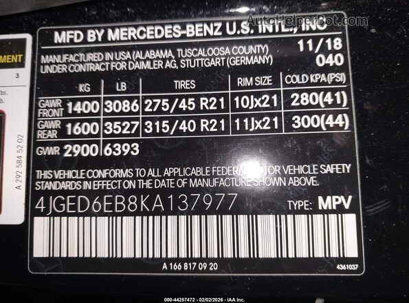 4JGED6EB8KA137977 2019 MERCEDES-BENZ AMG GLE 43 COUPE Black Widok komory silnika